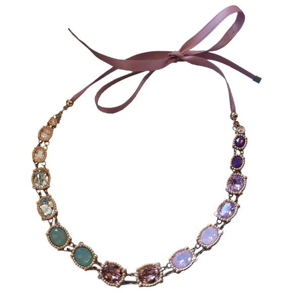 Swarovski Gold and Pink Ribbon Rosette Collar Necklace - Picture 1 of 6